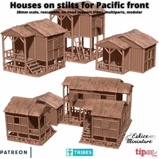 Houses on Stilts (5 Homes) - Other Nations - Scenery - 28mm - Eskice Miniature