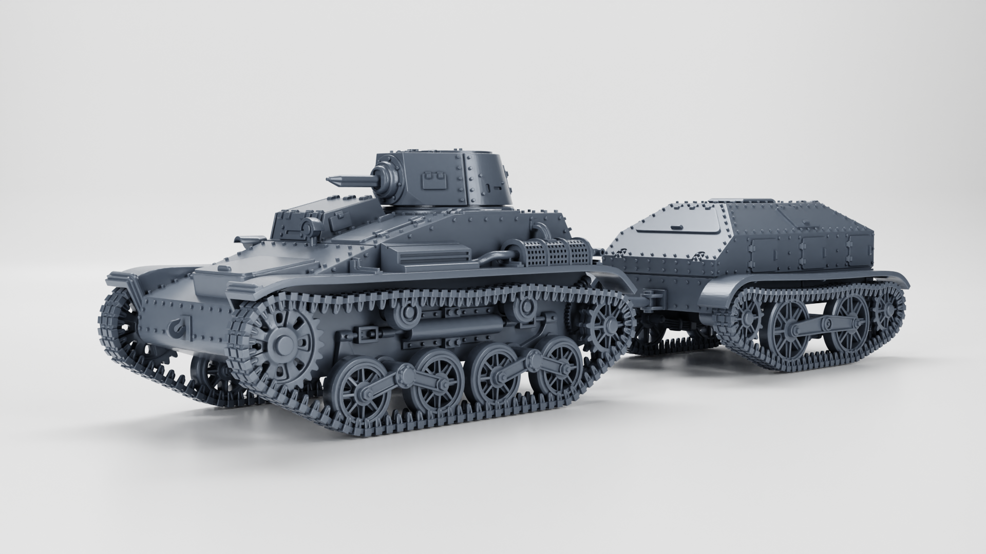 Type 94 Tankette (early) + Trailer - Japanese Army - 28mm Scale - wargame3d