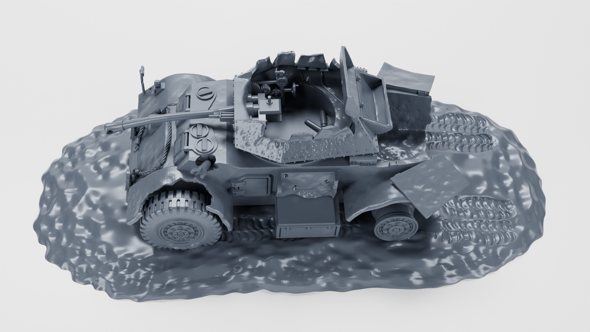Destroyed Staghound Mk.III - 28mm Scale - wargame3d