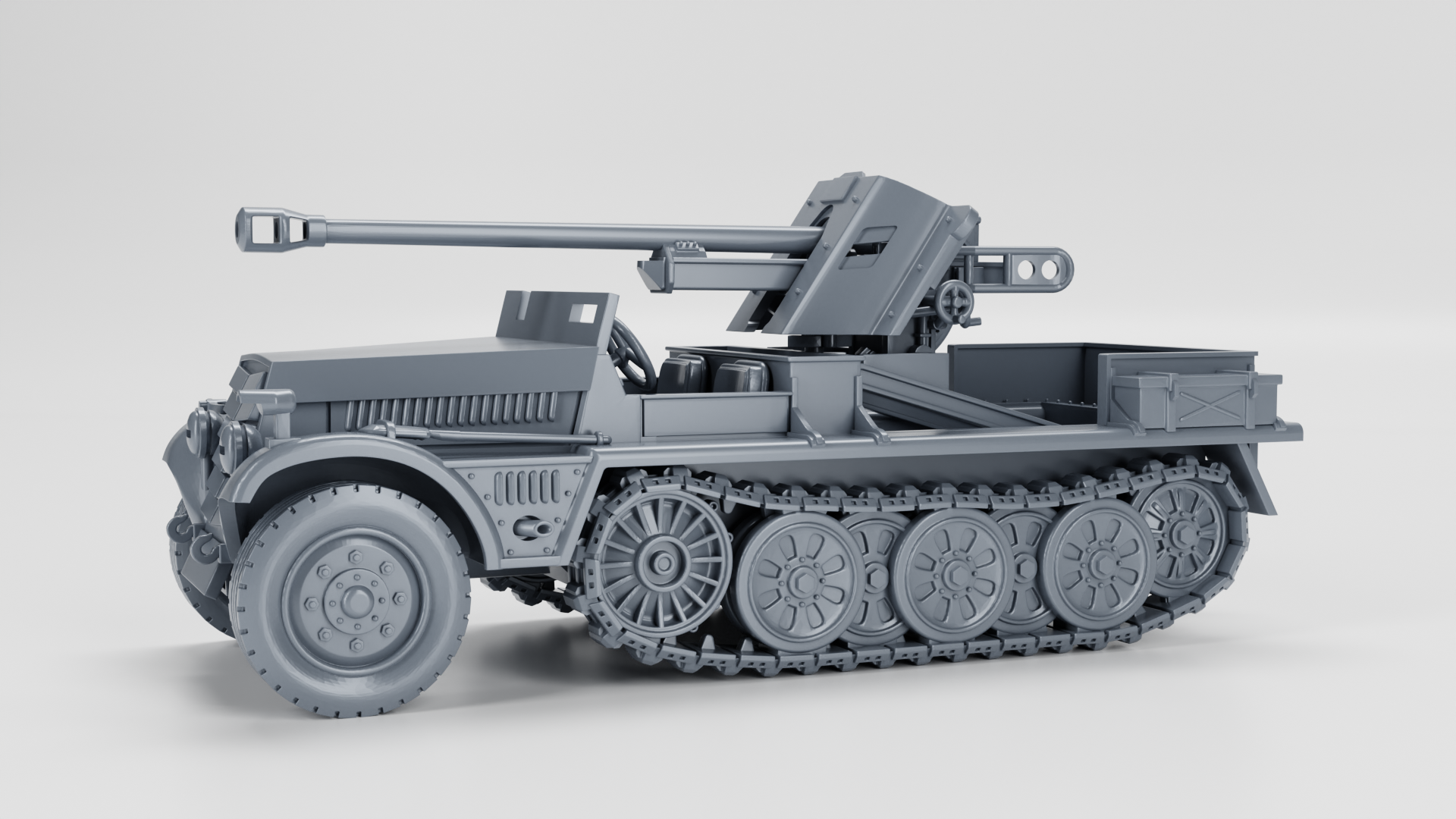 Sd.Kfz.10-5 with armor and 5cm PAK 38 - German Army - 28mm Scale - wargame3d
