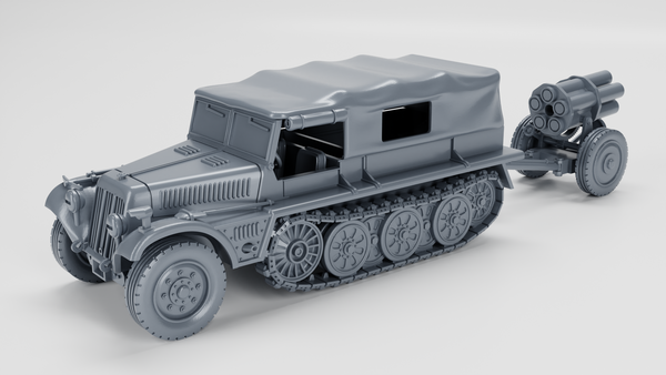 Sd.Kfz.10-2 Demag with 21cm Nebelwerfer - German Army - 28mm Scale - Bolt Action - wargame3d