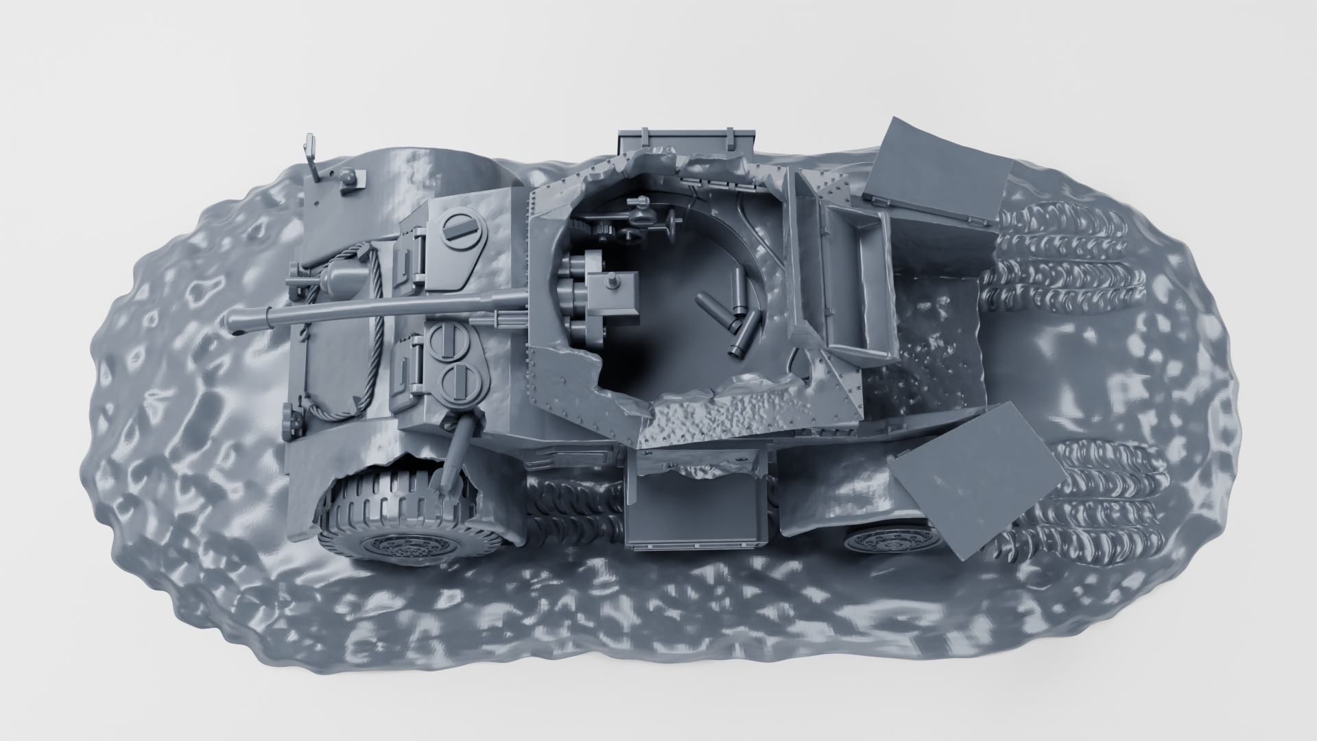 Destroyed Staghound Mk.III - 28mm Scale - wargame3d