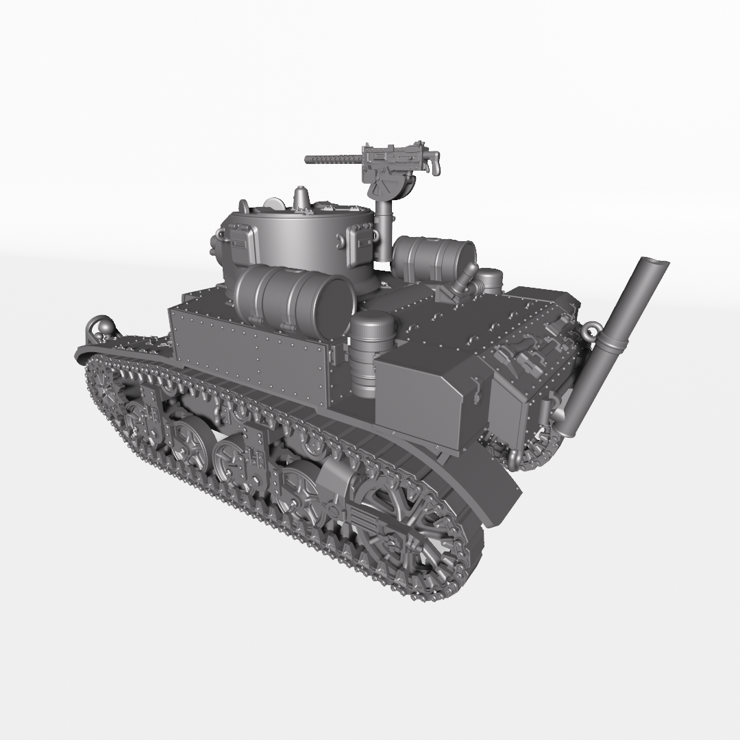 M3A1 Stuart Satan (Flamethrower) - US Army - 28mm Scale - Tank - Miniature - wargame3d