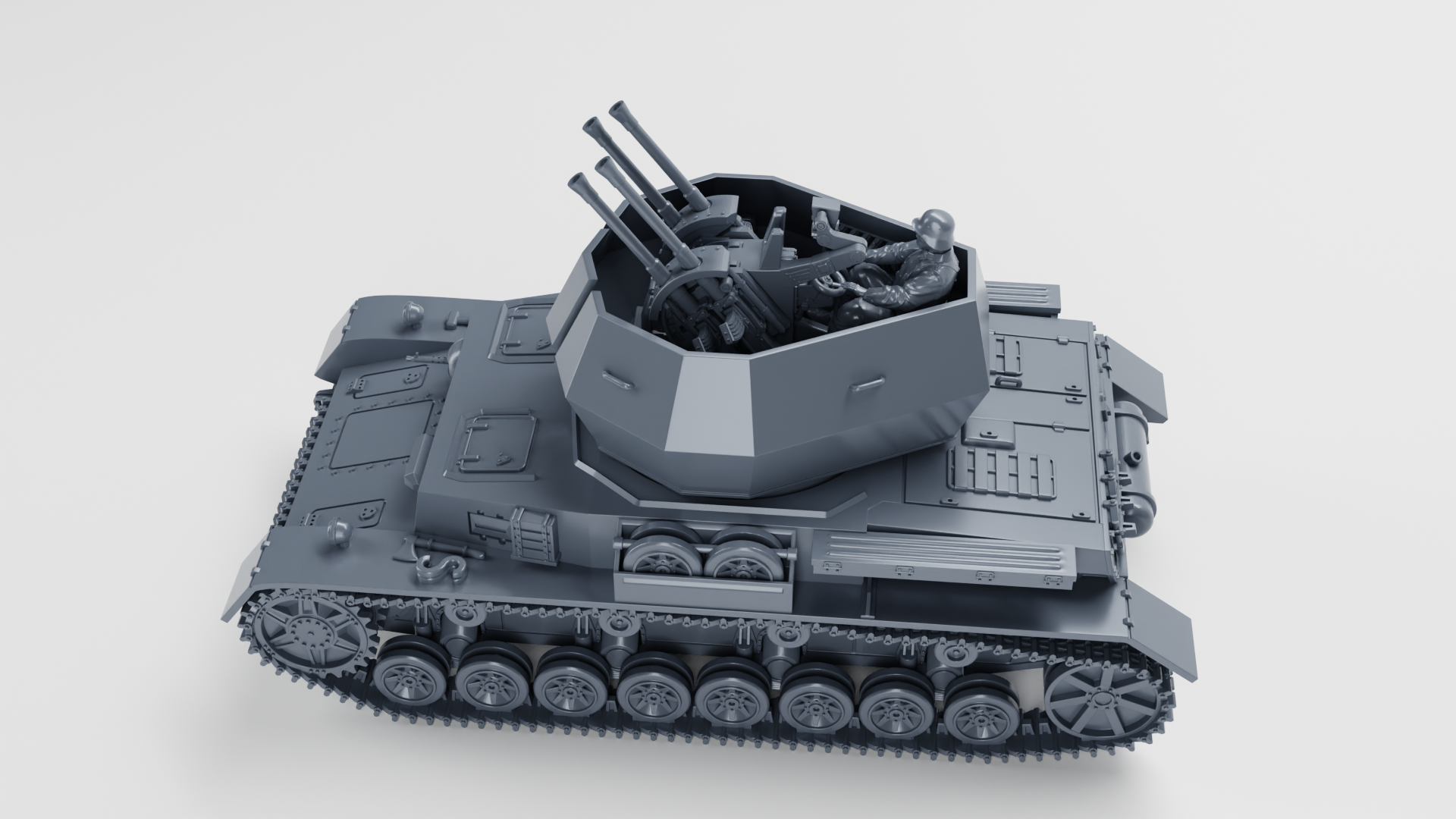 Flakpanzer IV Wirbelwind + Gunner - WWII - German Army - wargame3d- 28mm Scale