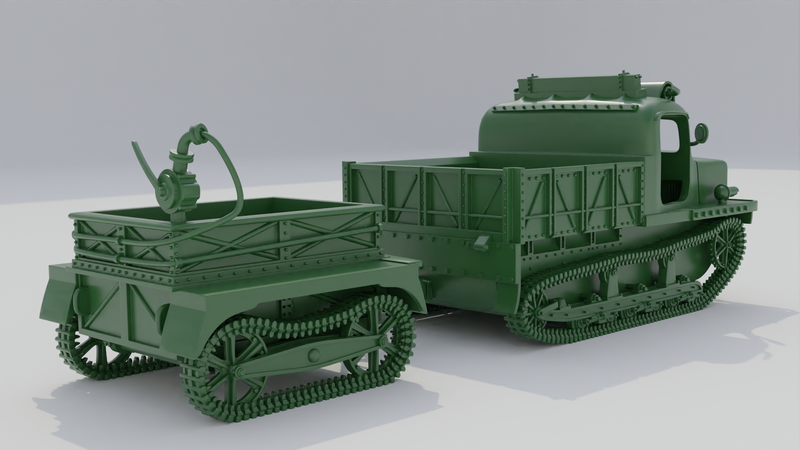 Tractor RENAULT 36R TRC and Trailer - Normandie - French Army - 28mm Scale - Bolt Action - wargame3d