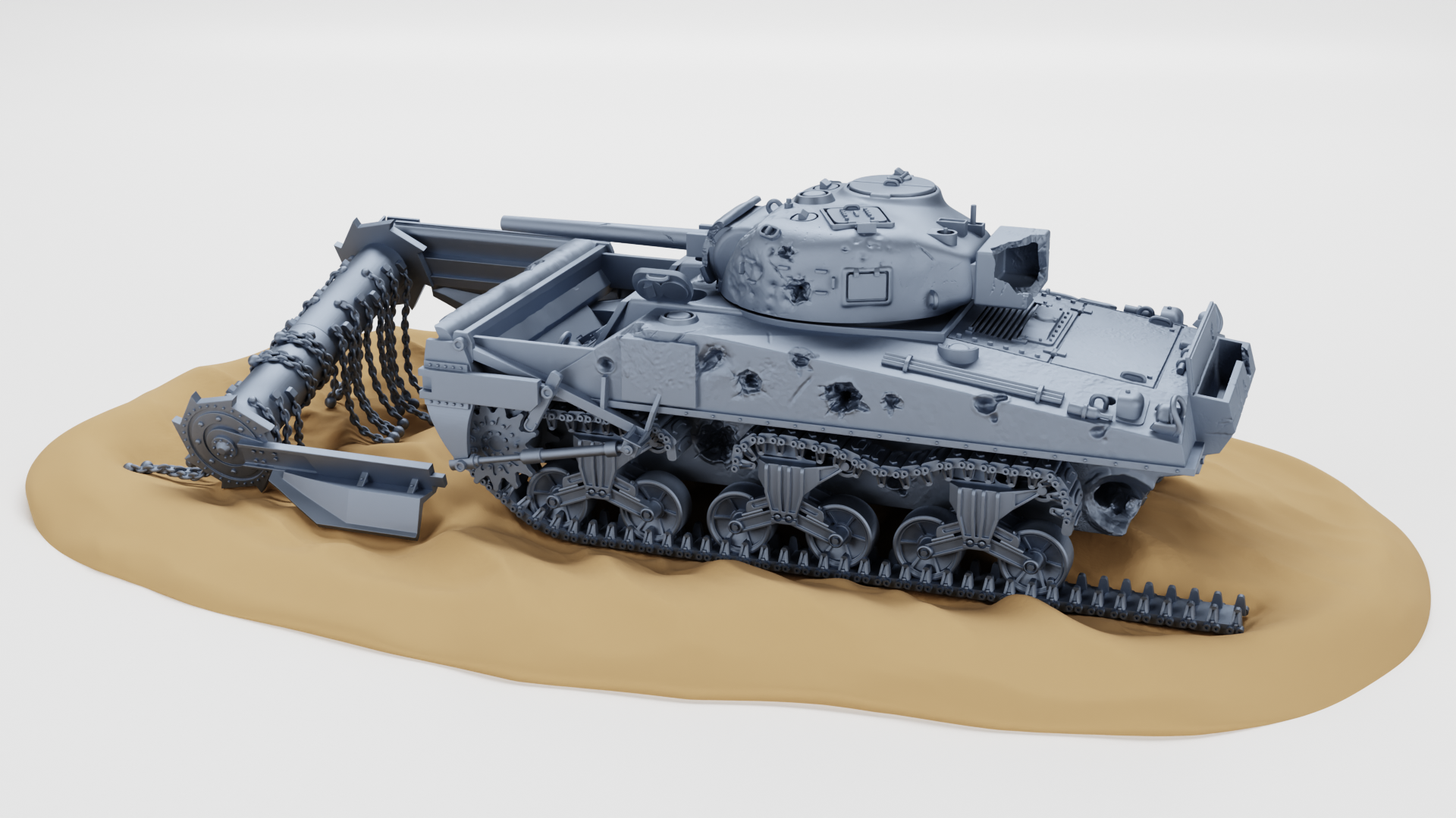 Destroyed Sherman M4A4 Crab - Juno Beach - US Army - 28mm Scale - Tank - Miniature - wargame3d