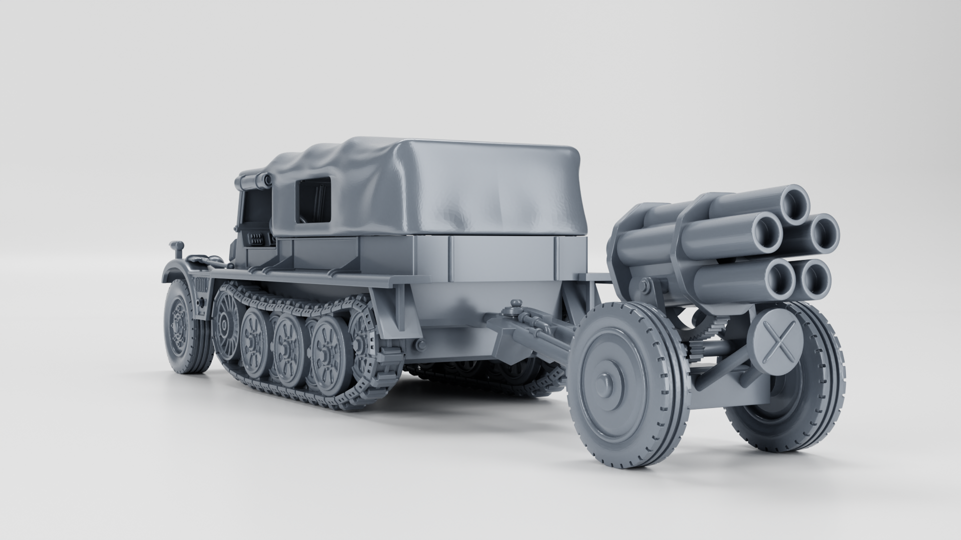 Sd.Kfz.10-2 Demag with 21cm Nebelwerfer - German Army - 28mm Scale - wargame3d