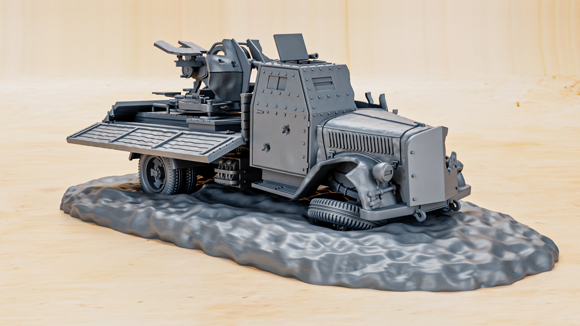 Destroyed - Opel Blitz 3t with FLAK38 20mm with armored cab - 28mm Scale - wargame3d