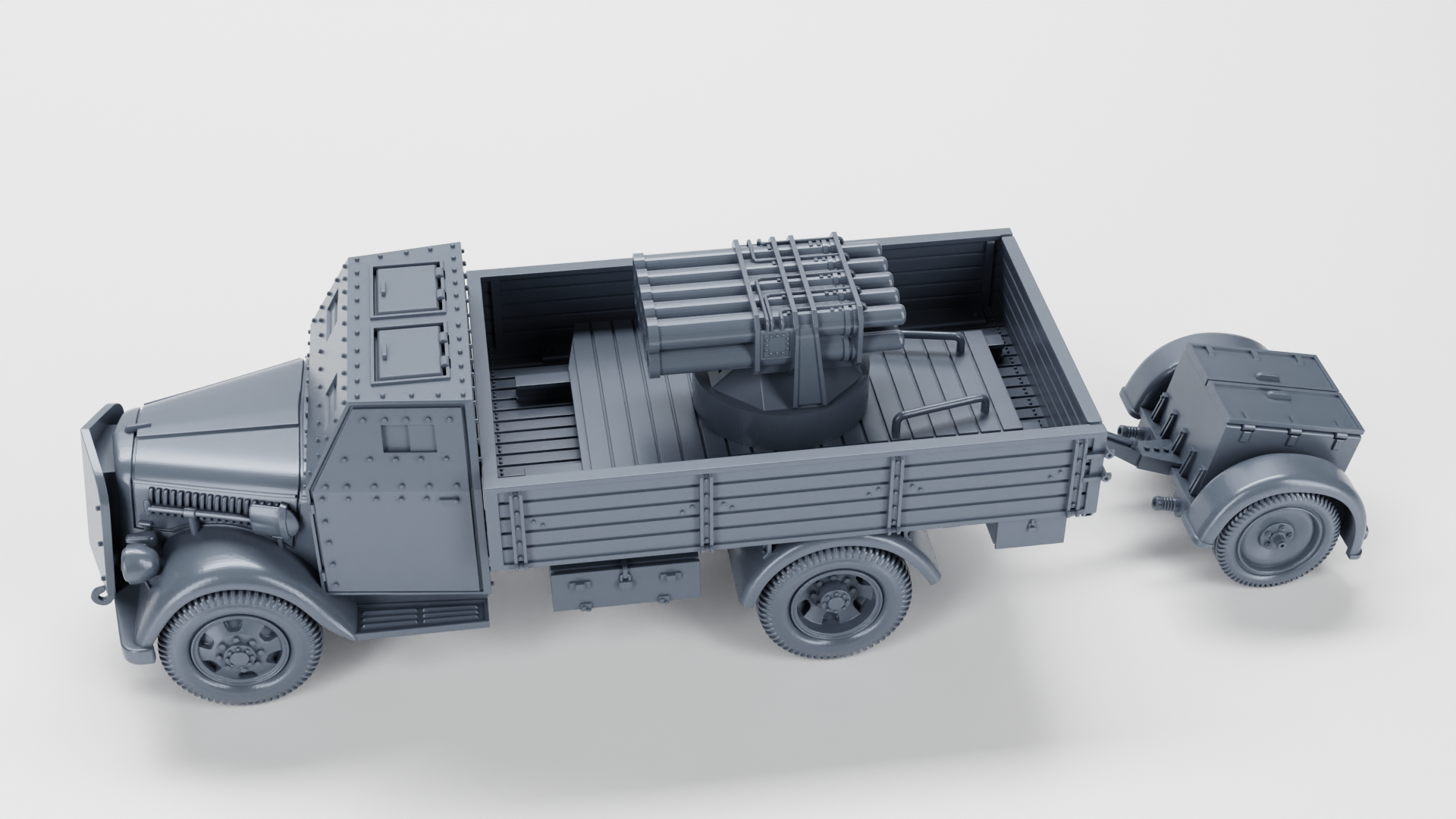 Opel Blitz with FLAK38 20mm with armored cab (+15cm Panzerwerfer) - Germany - wargame3d - 28mm Scale