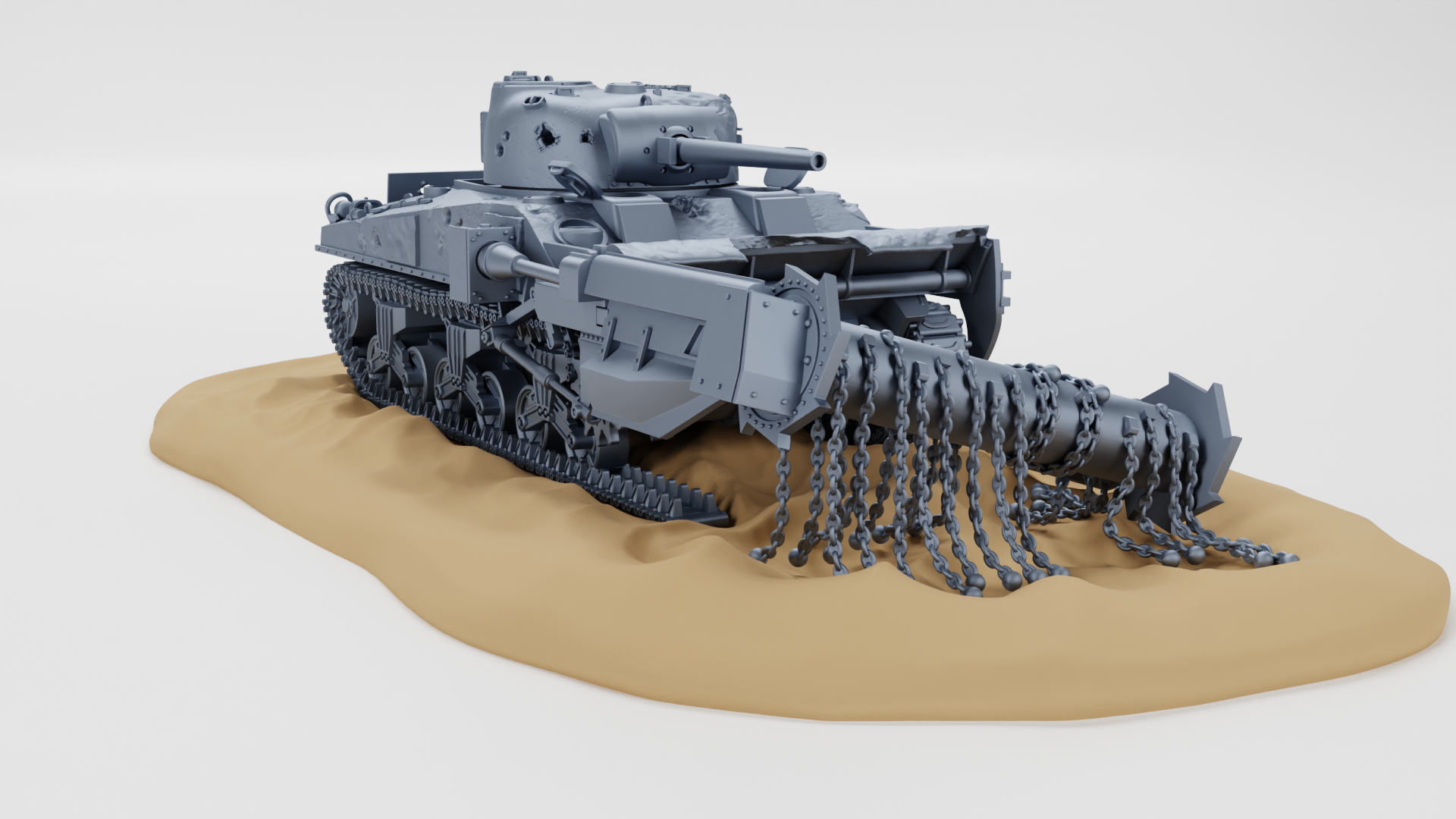 Destroyed Sherman M4A4 Crab - Juno Beach - US Army - 28mm Scale - Tank - Miniature - wargame3d