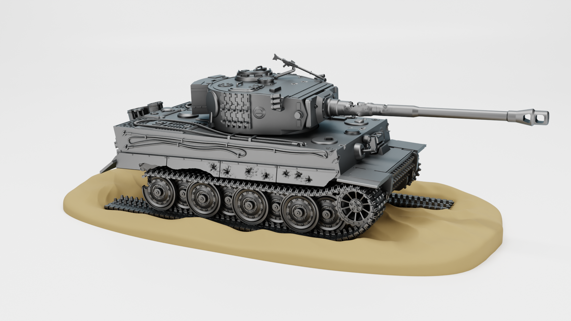 Tiger I Ausf.E (Sd.Kfz.181) Destroyed - Juno Beach - WWII - German Army - wargame3d - 28mm Scale