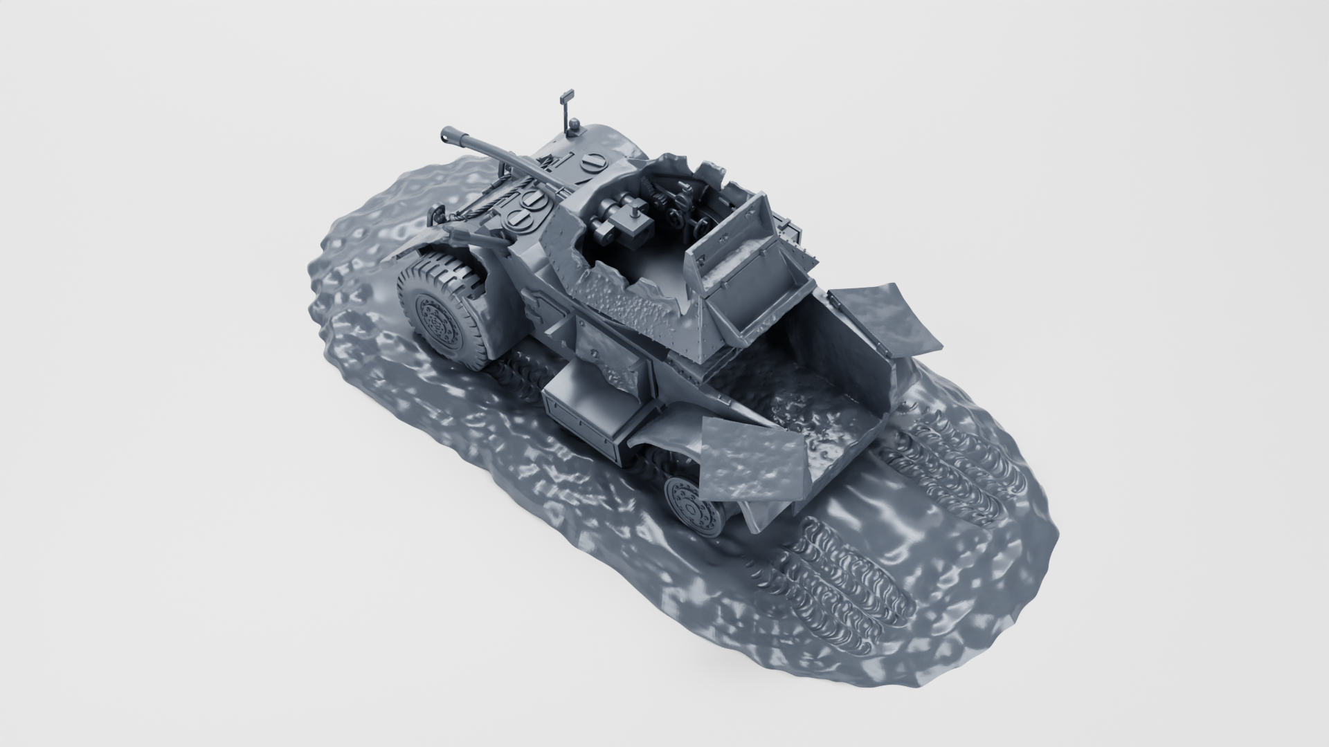 Destroyed Staghound Mk.III - 28mm Scale - wargame3d