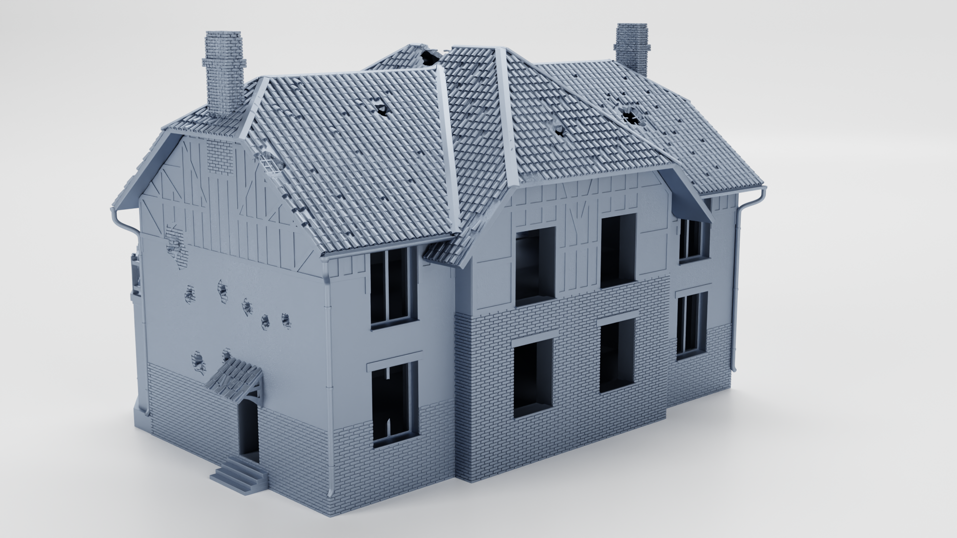 Canadian House (Canada) - Huge House 34X24X22cm- Juno Beach - 28mm Scale - wargame3d