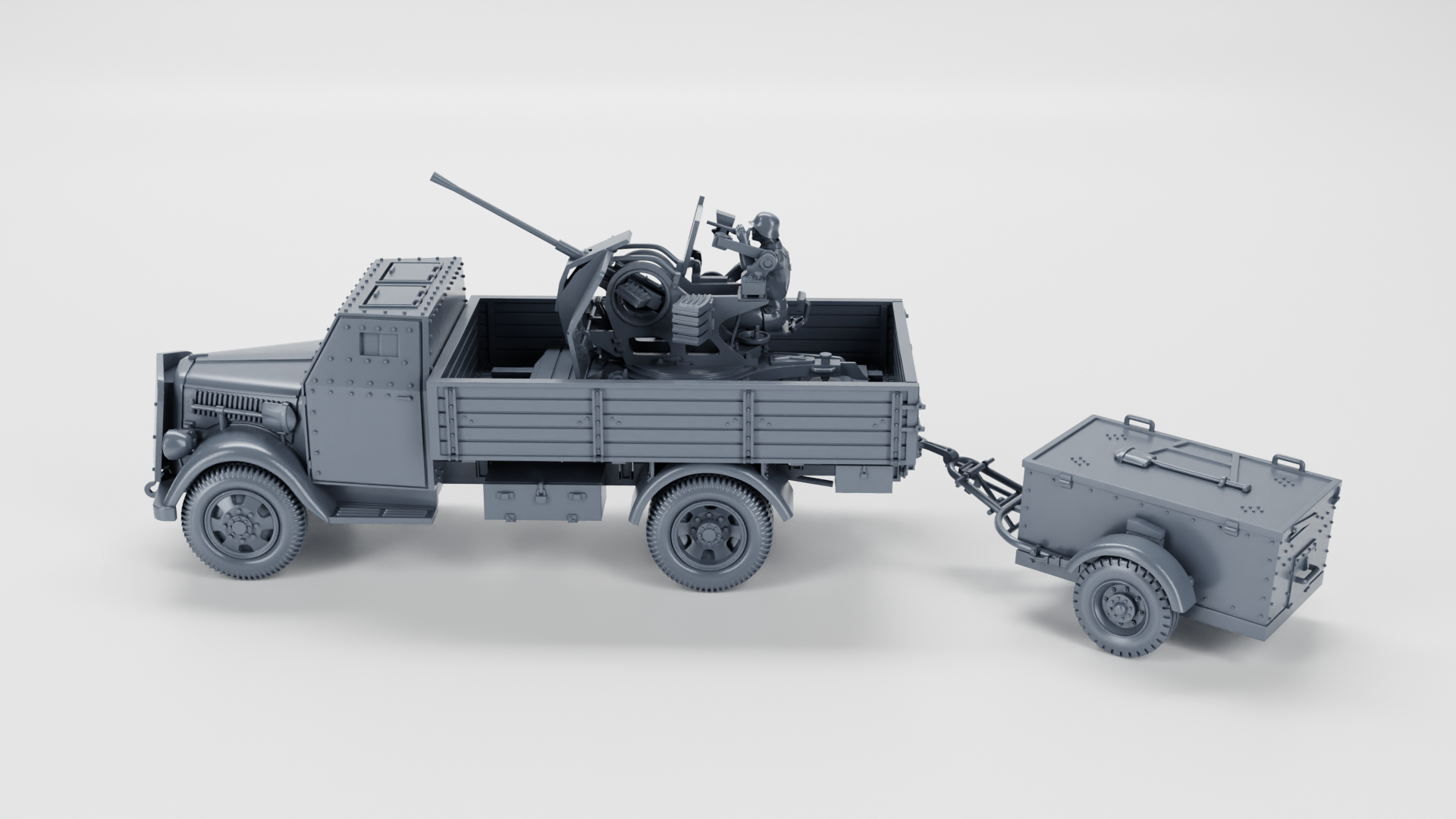 Opel Blitz with FLAK38 20mm with armored cab (+15cm Panzerwerfer) - Germany - wargame3d - 28mm Scale