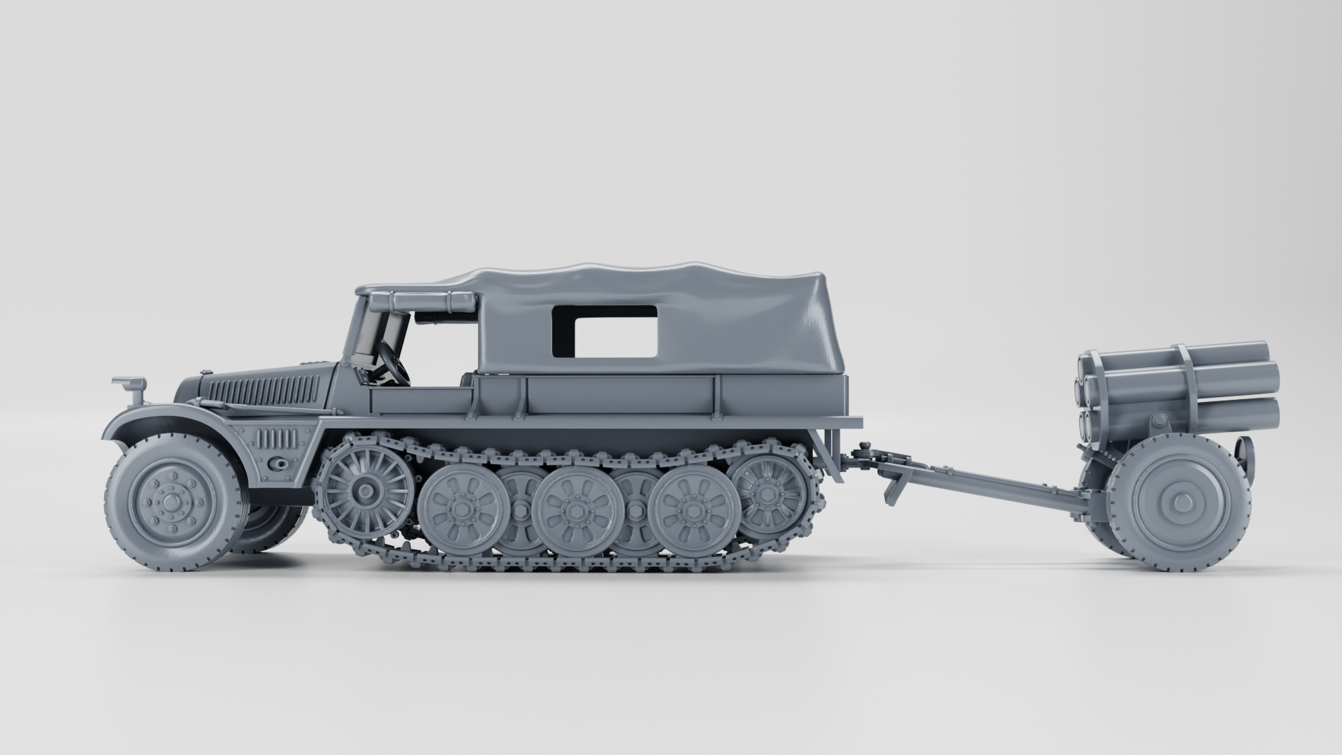 Sd.Kfz.10-2 Demag with 21cm Nebelwerfer - German Army - 28mm Scale - wargame3d