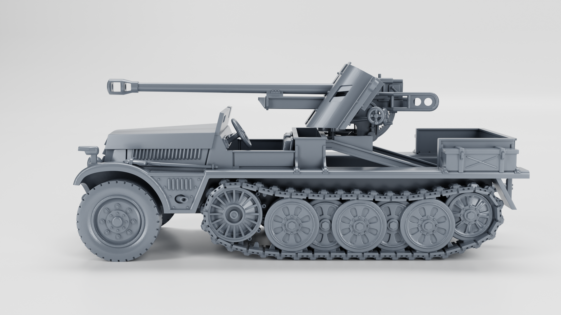 Sd.Kfz.10-5 with armor and 5cm PAK 38 - German Army - 28mm Scale - wargame3d