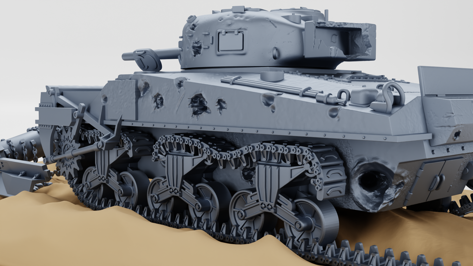 Destroyed Sherman M4A4 Crab - Juno Beach - US Army - 28mm Scale - Tank - Miniature - wargame3d