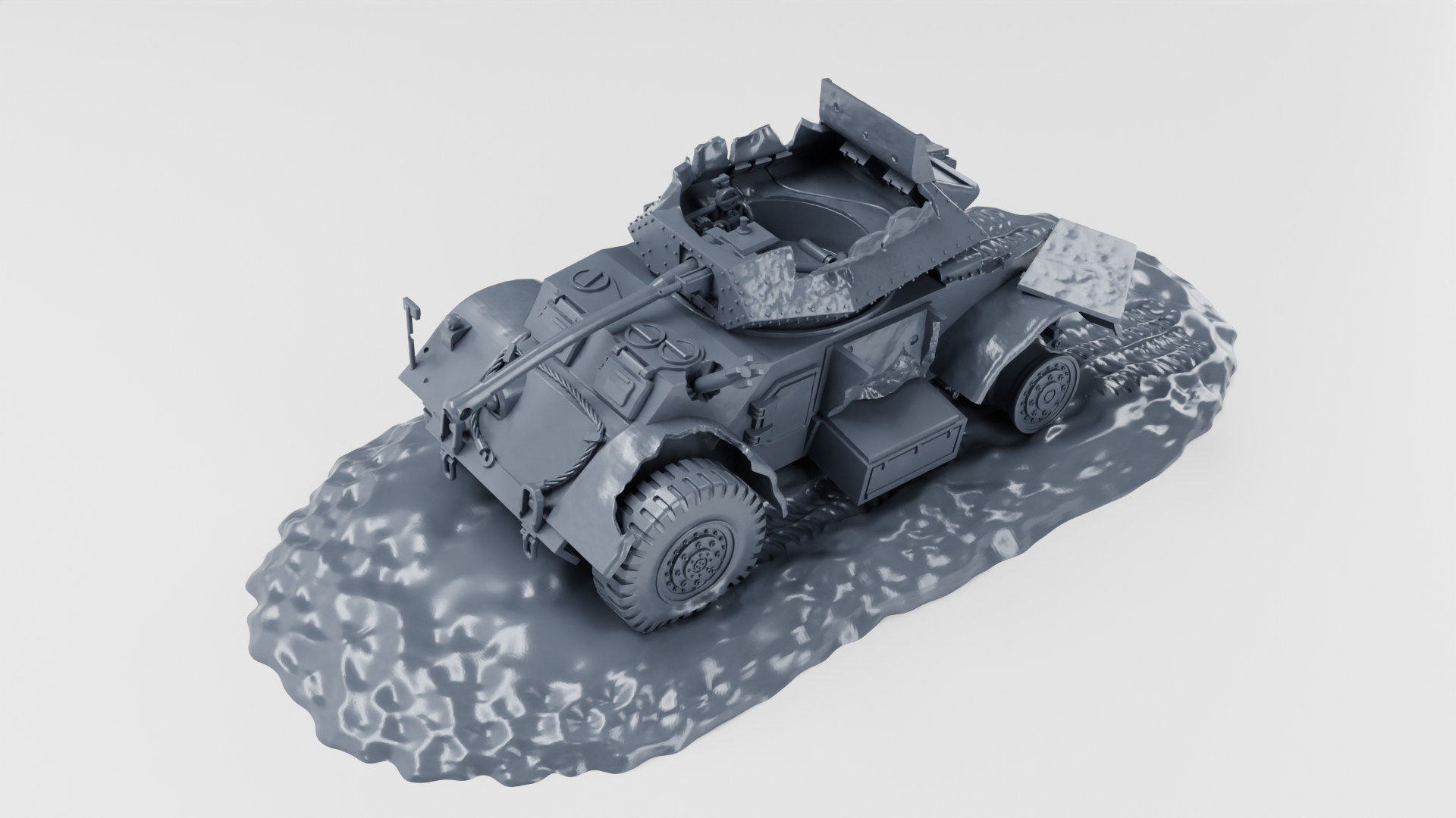 Destroyed Staghound Mk.III - 28mm Scale - wargame3d