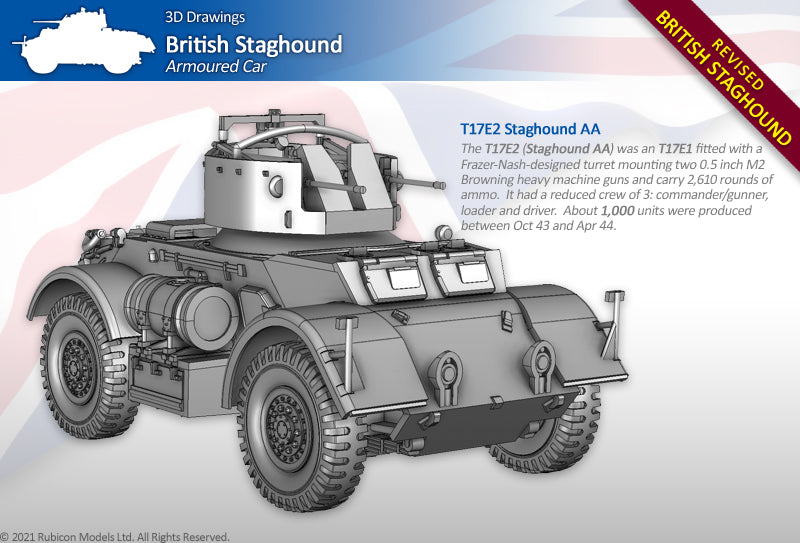 T17E2 Staghound AA - UK Army - 28mm Scale - wargame3d