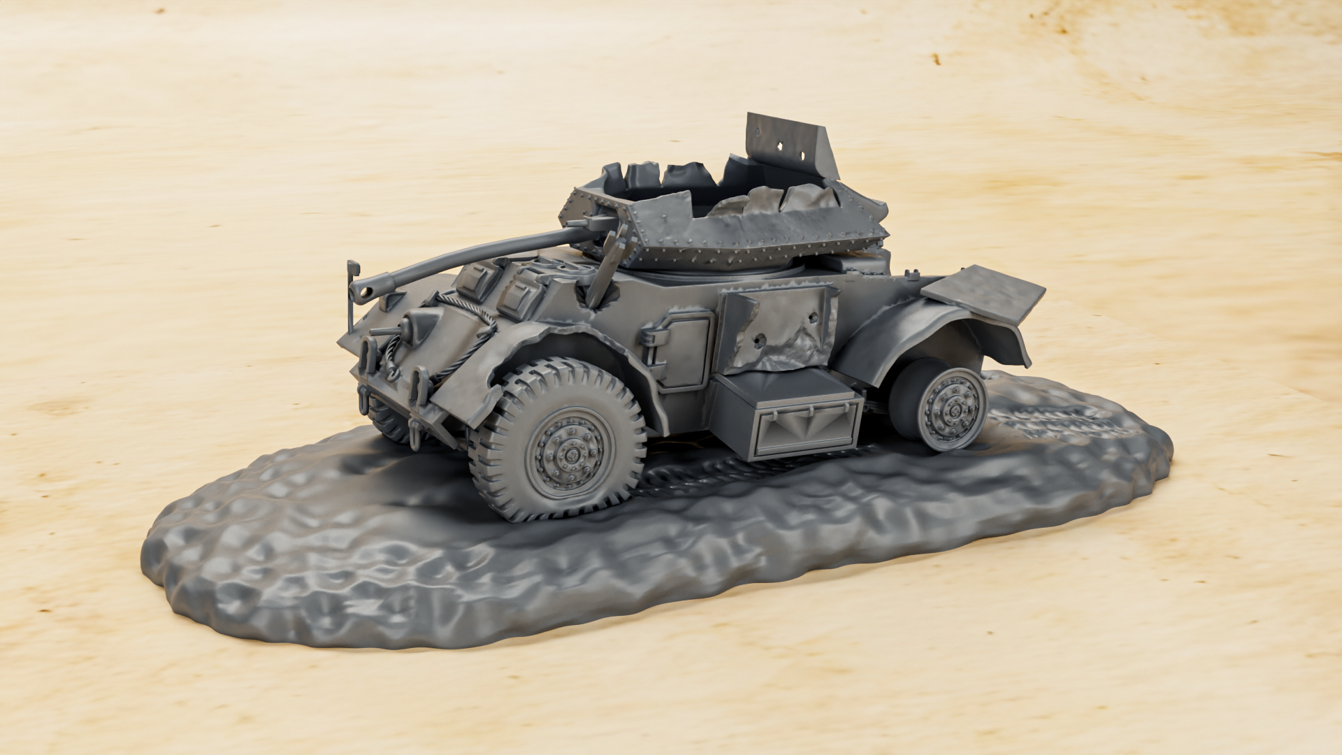 Destroyed Staghound Mk.III - 28mm Scale - wargame3d