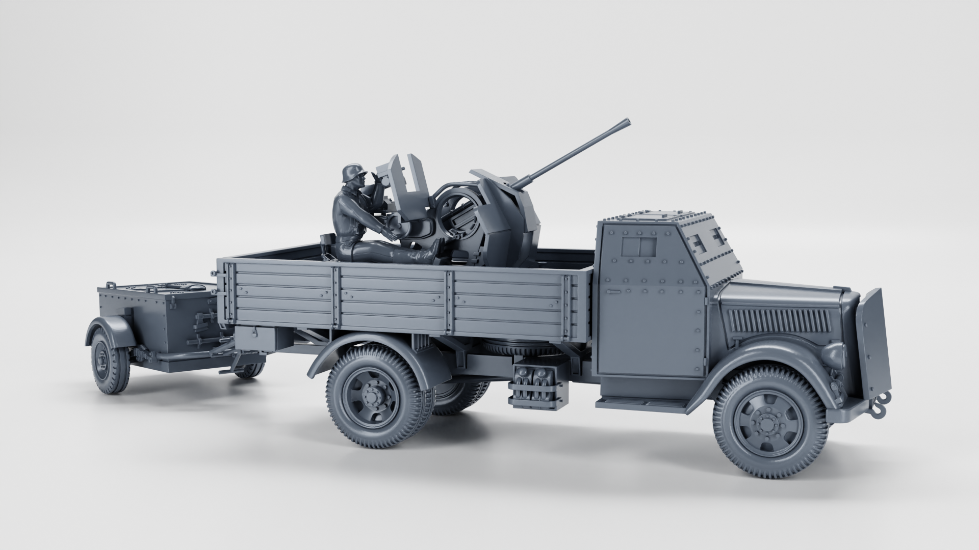 Opel Blitz with FLAK38 20mm with armored cab (+15cm Panzerwerfer) - Germany - wargame3d - 28mm Scale