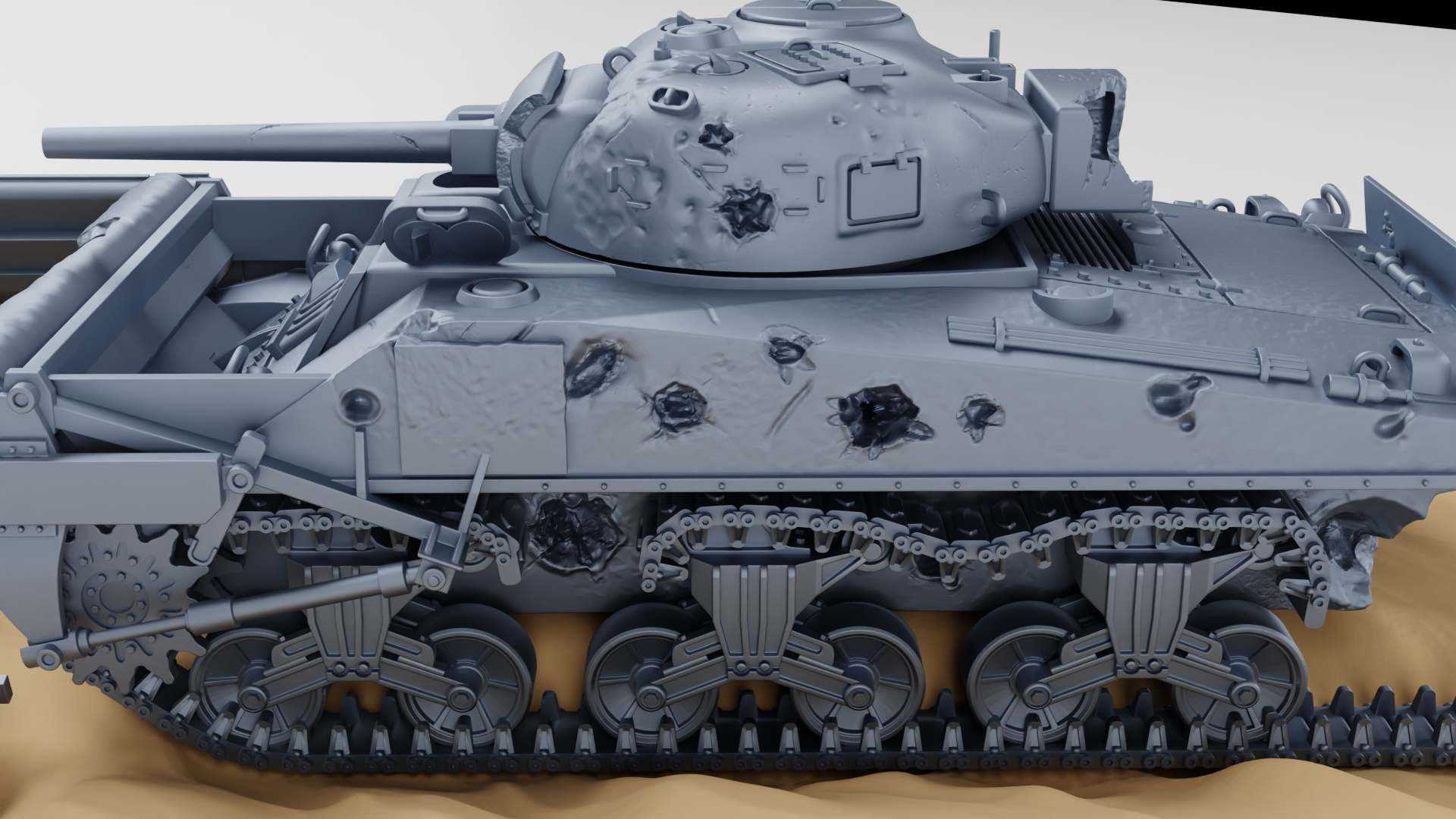 Destroyed Sherman M4A4 Crab - Juno Beach - US Army - 28mm Scale - Tank - Miniature - wargame3d