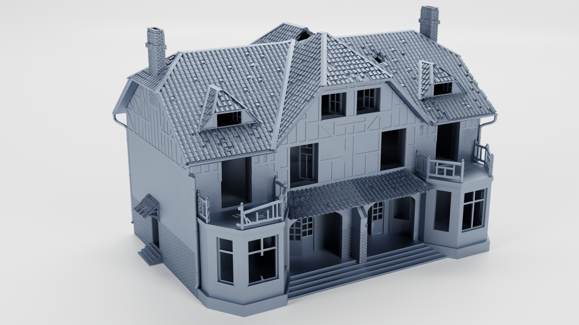 Canadian House (Canada) - Huge House 34X24X22cm- Juno Beach - 28mm Scale - wargame3d