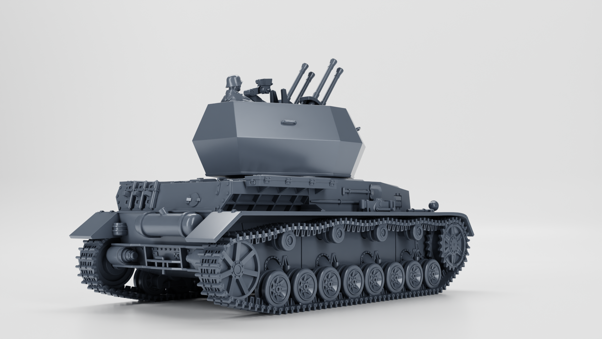 Flakpanzer IV Wirbelwind + Gunner - WWII - German Army - wargame3d- 28mm Scale