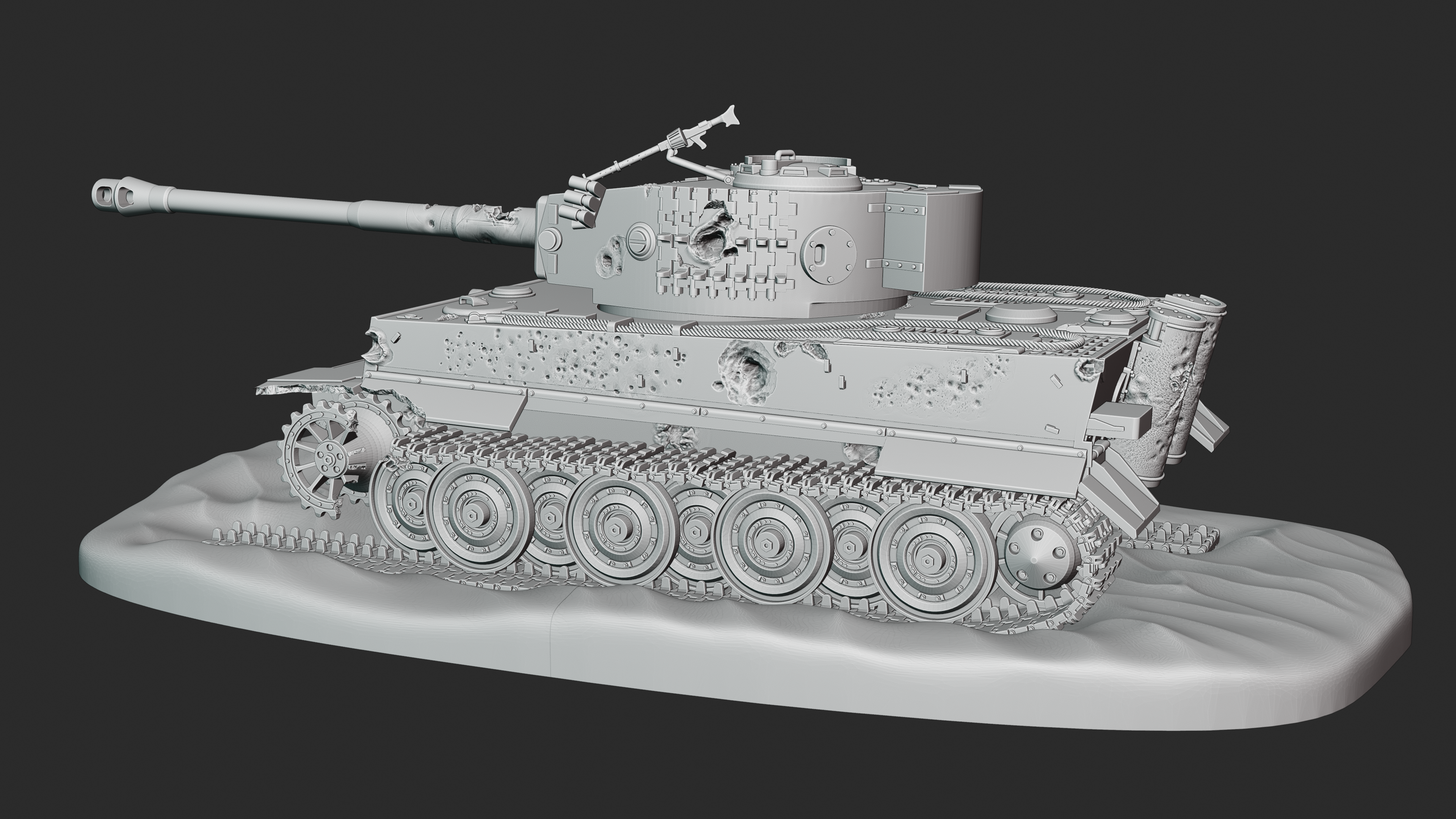 Tiger I Ausf.E (Sd.Kfz.181) Destroyed - Juno Beach - WWII - German Army - wargame3d - 28mm Scale