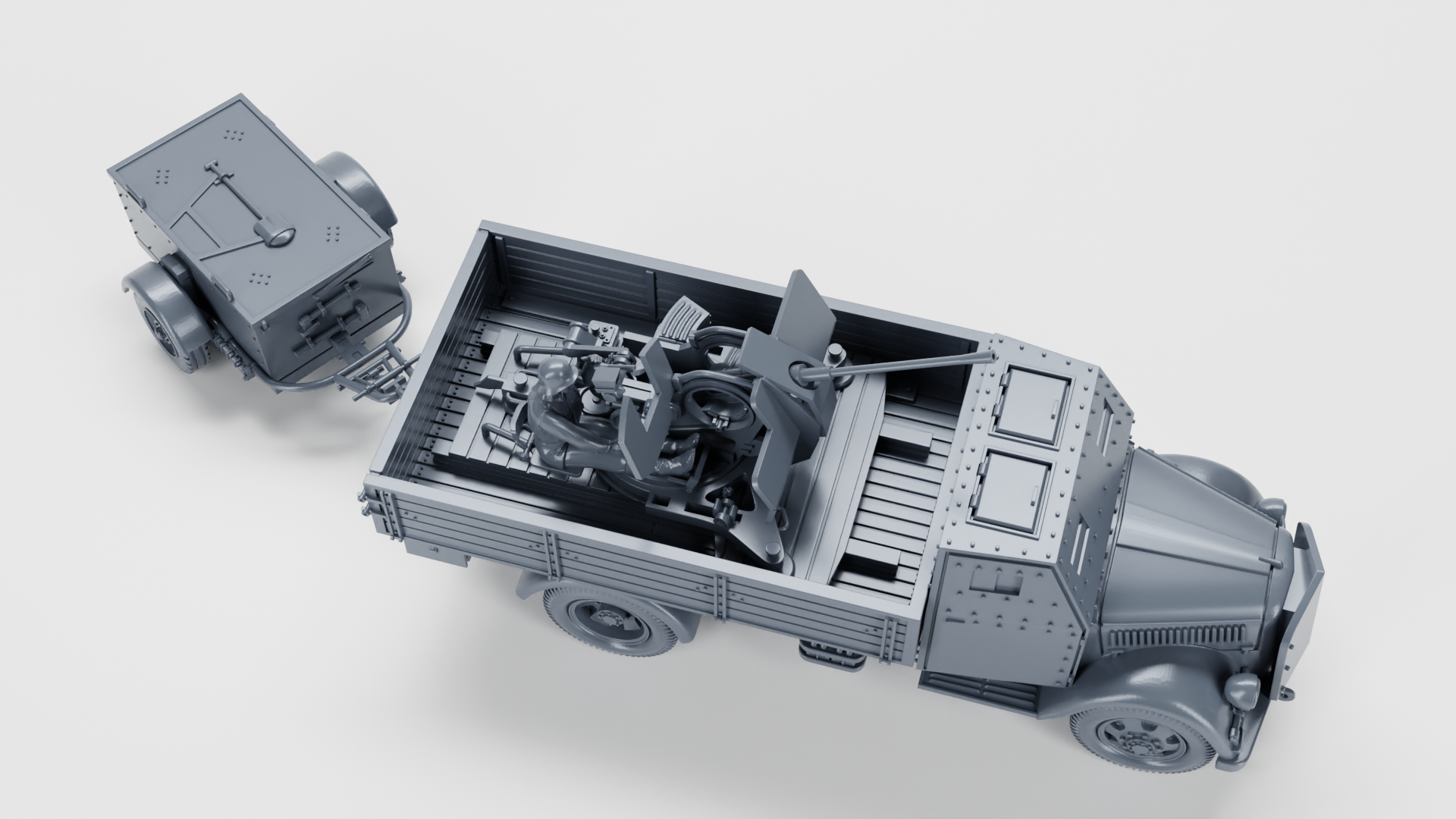 Opel Blitz with FLAK38 20mm with armored cab (+15cm Panzerwerfer) - Germany - wargame3d - 28mm Scale