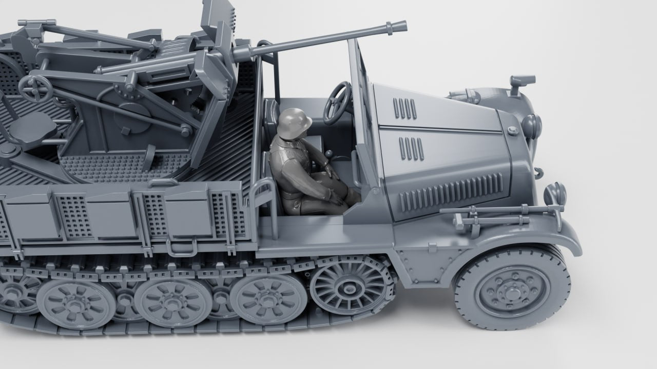 Sd.Kfz.10-5 with armor and 2 cm Flak 38 - German Army - 28mm Scale - wargame3d