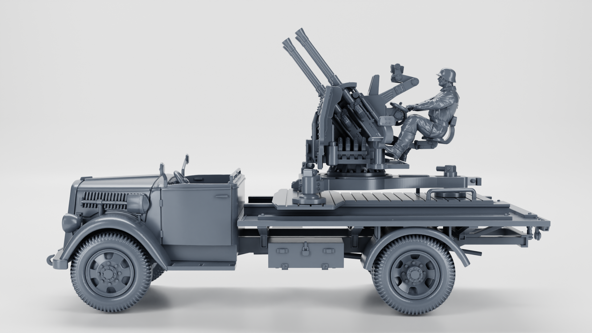 Opel Blitz with 20mm Flakvierling 38 AA Gun - Kfz.385 - Germany - wargame3d - 28mm Scale