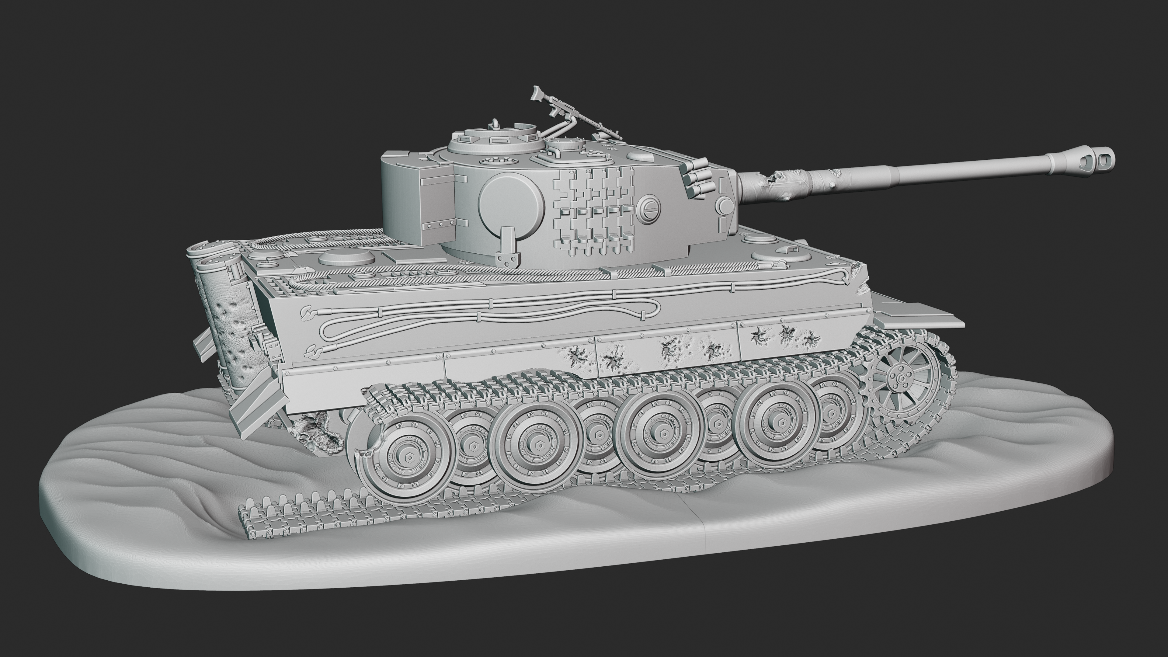 Tiger I Ausf.E (Sd.Kfz.181) Destroyed - Juno Beach - WWII - German Army - wargame3d - 28mm Scale