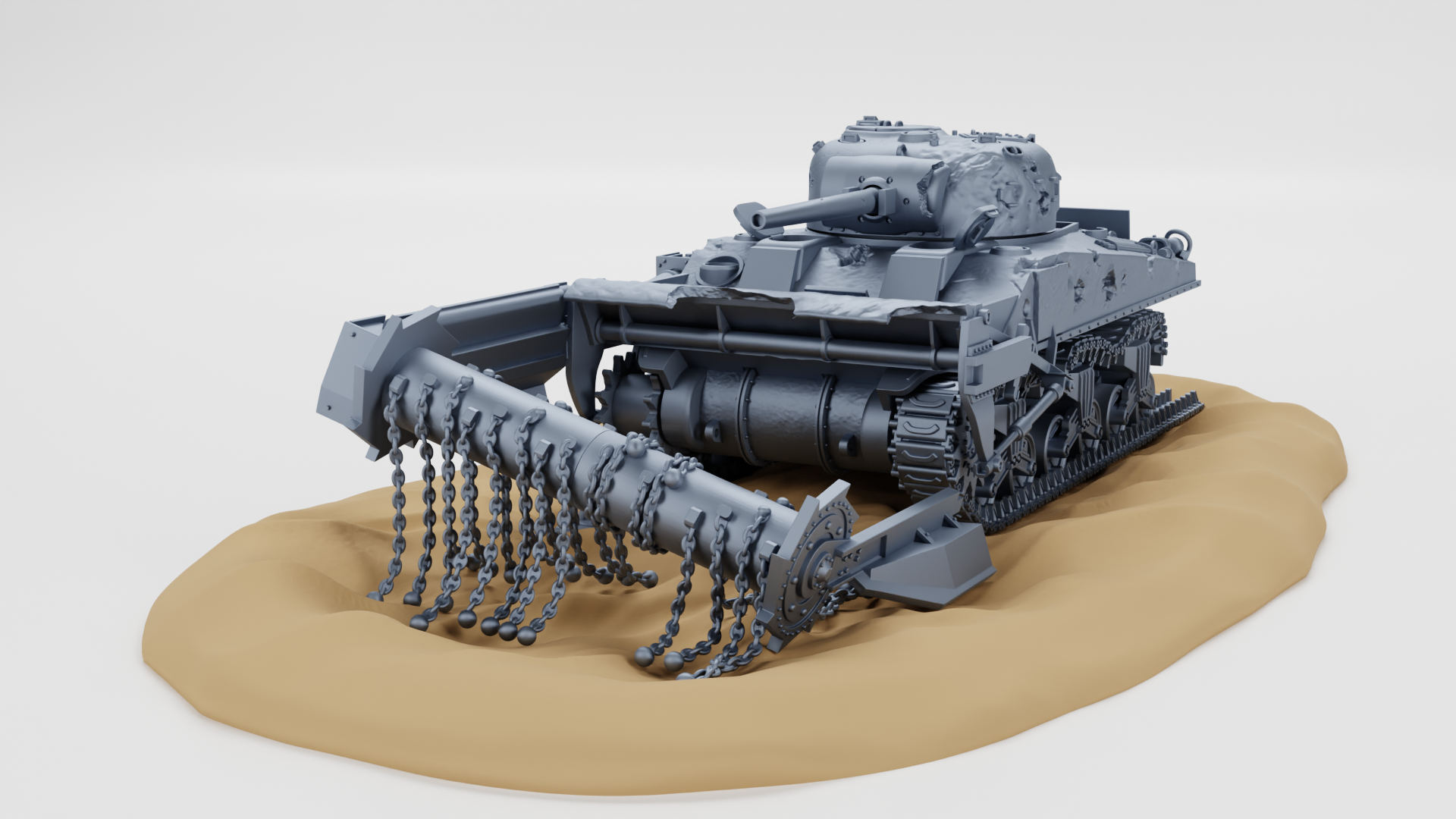 Destroyed Sherman M4A4 Crab - Juno Beach - US Army - 28mm Scale - Tank - Miniature - wargame3d