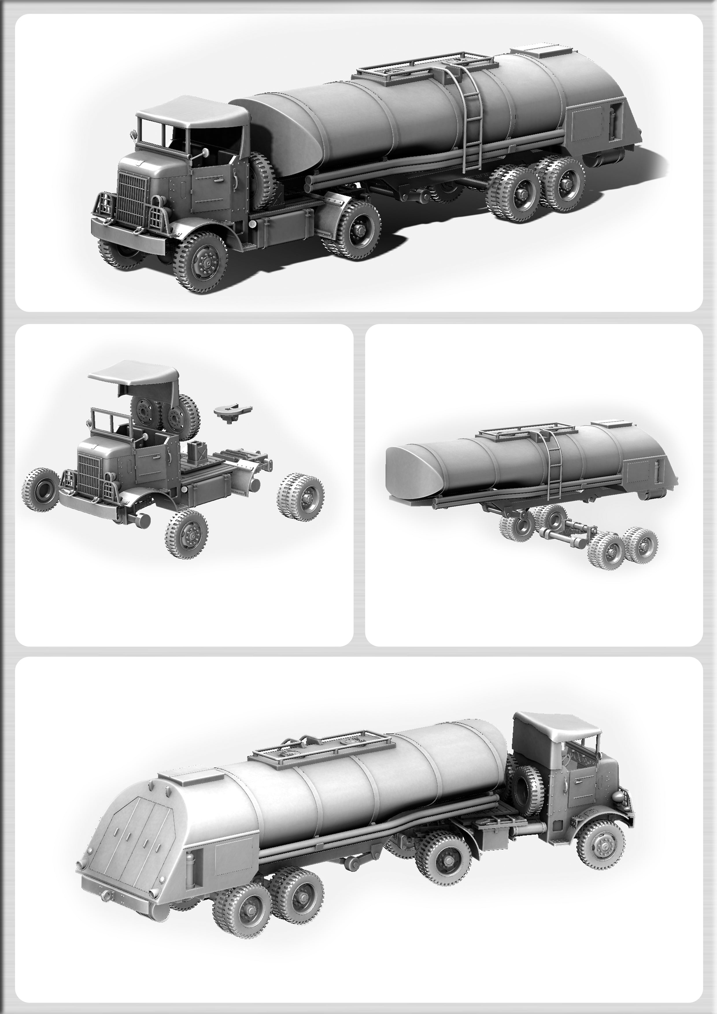 Autocar U-7144-T tractor + Fuel trailer (4x4)(US) - HEAVY TRANSPORTERS+TRAILERS of WW2 - US Army - 28mm Scale - Tank - Miniature - wargame3d