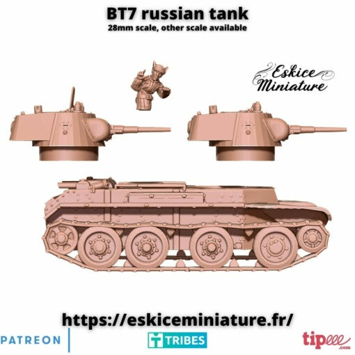 BT7 Russian Tank - Russian Army - 28mm - Eskice Miniature
