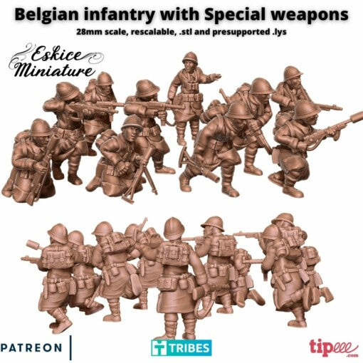 Belgian Infantry with Special Weapons - Other Nations - Belgian Army - 28mm - Eskice Miniature