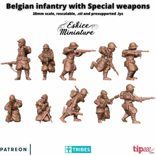Belgian Infantry with Special Weapons - Other Nations - Belgian Army - 28mm - Eskice Miniature