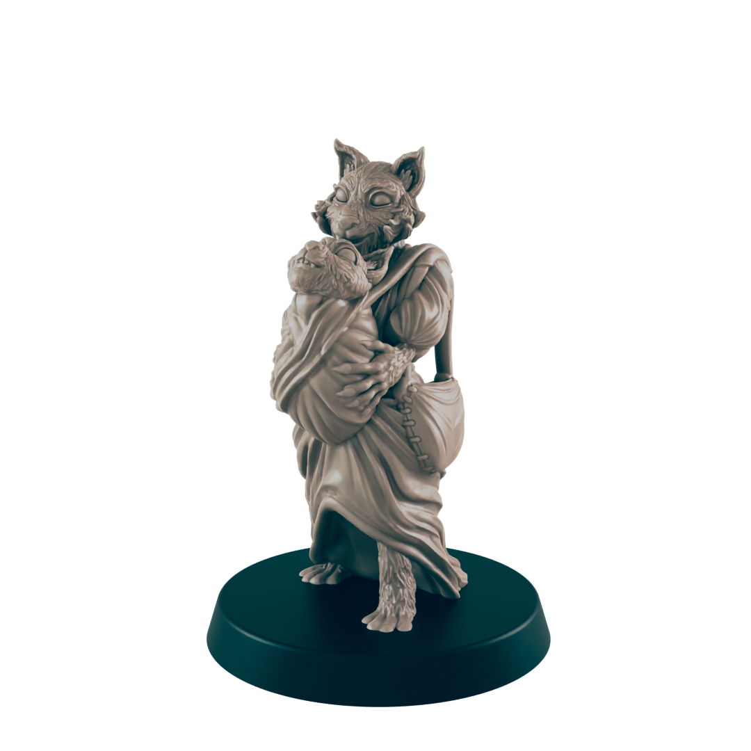 Catfolk Mother and Child - Everyday Folk - Minis - EC3D - - Dungeons & Dragons - RPG - Tabletop - EC3D - Miniature