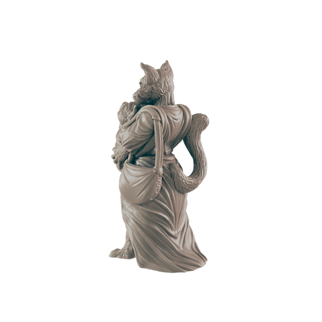 Catfolk Mother and Child - Everyday Folk - Minis - EC3D - - Dungeons & Dragons - RPG - Tabletop - EC3D - Miniature