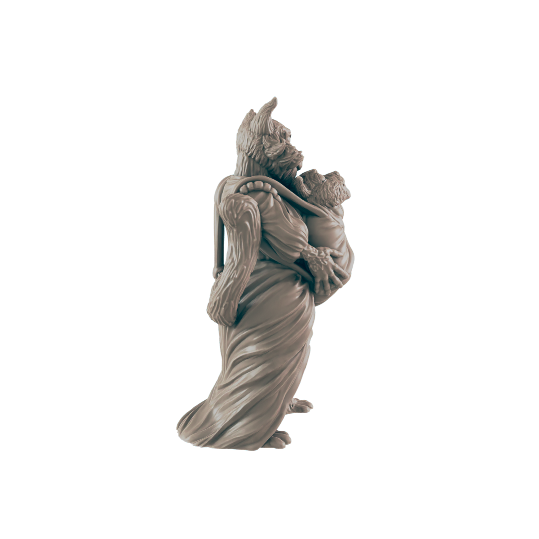 Catfolk Mother and Child - Everyday Folk - Minis - EC3D - - Dungeons & Dragons - RPG - Tabletop - EC3D - Miniature