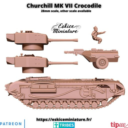 Churchill MKVII Crocodile - Royal Army - 28mm - Eskice Miniature