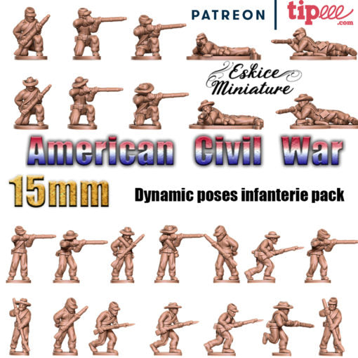 Dynamic Poses Infantry Pack - American Civil War - 15mm - Eskice Miniature