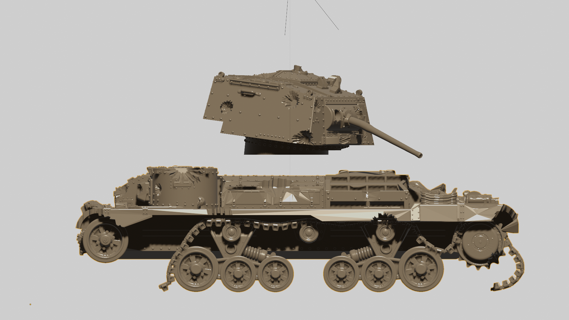 Destroyed Cruiser tank A9 - UK Army - 28mm Scale - wargame3d