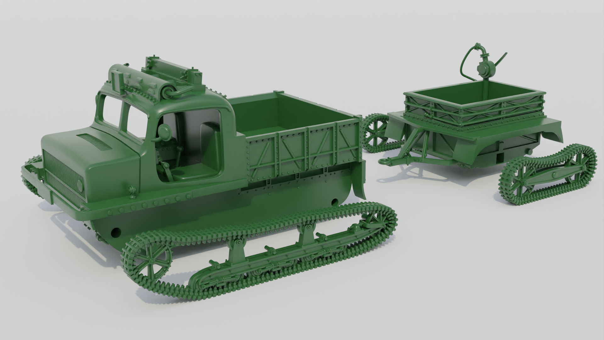 Tractor RENAULT 36R TRC and Trailer - Normandie - French Army - 28mm Scale - wargame3d