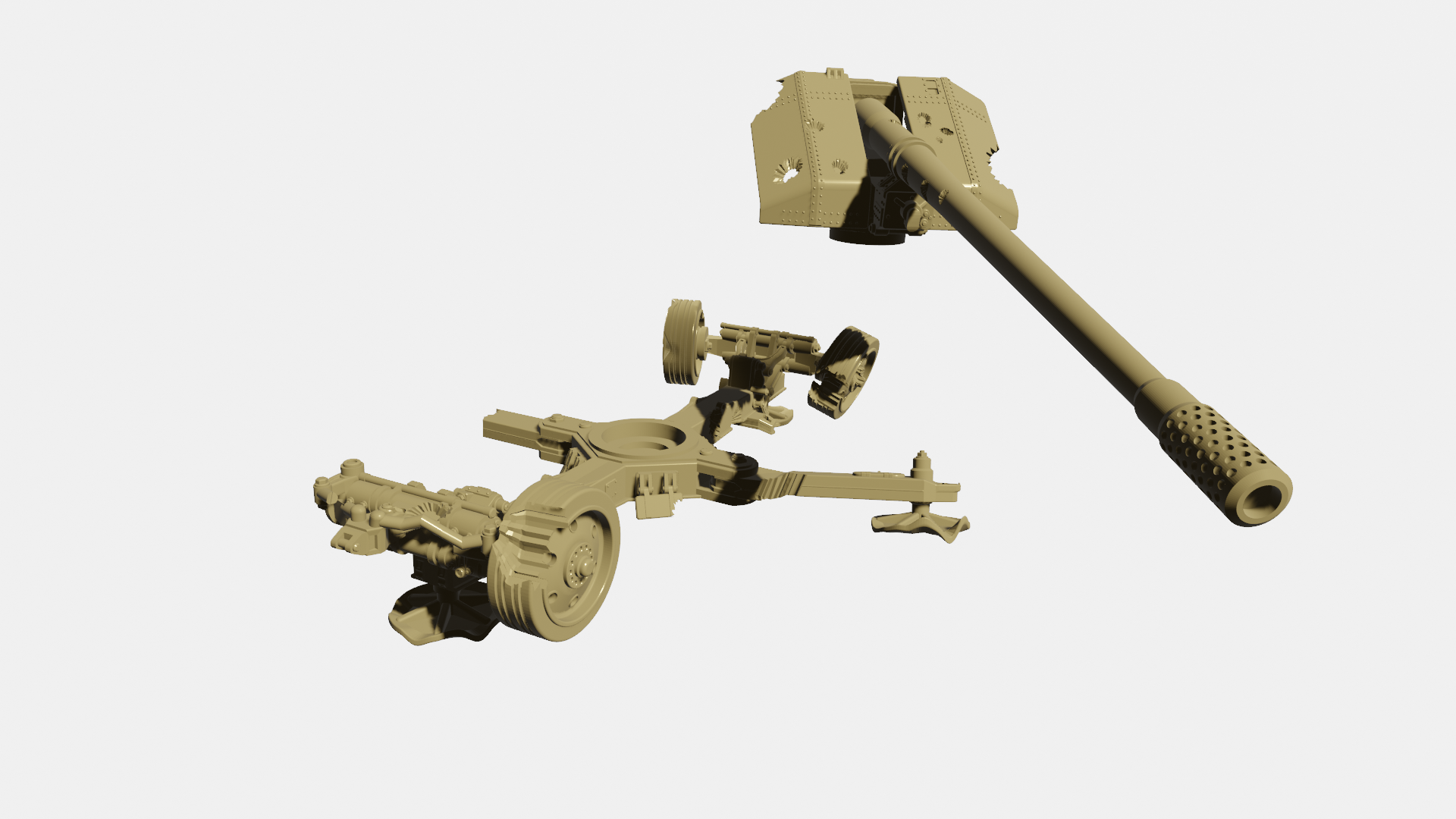 Destroyed Pak 44 128mm Anti-Tank Gun - German Army - wargame3d- 28mm Scale