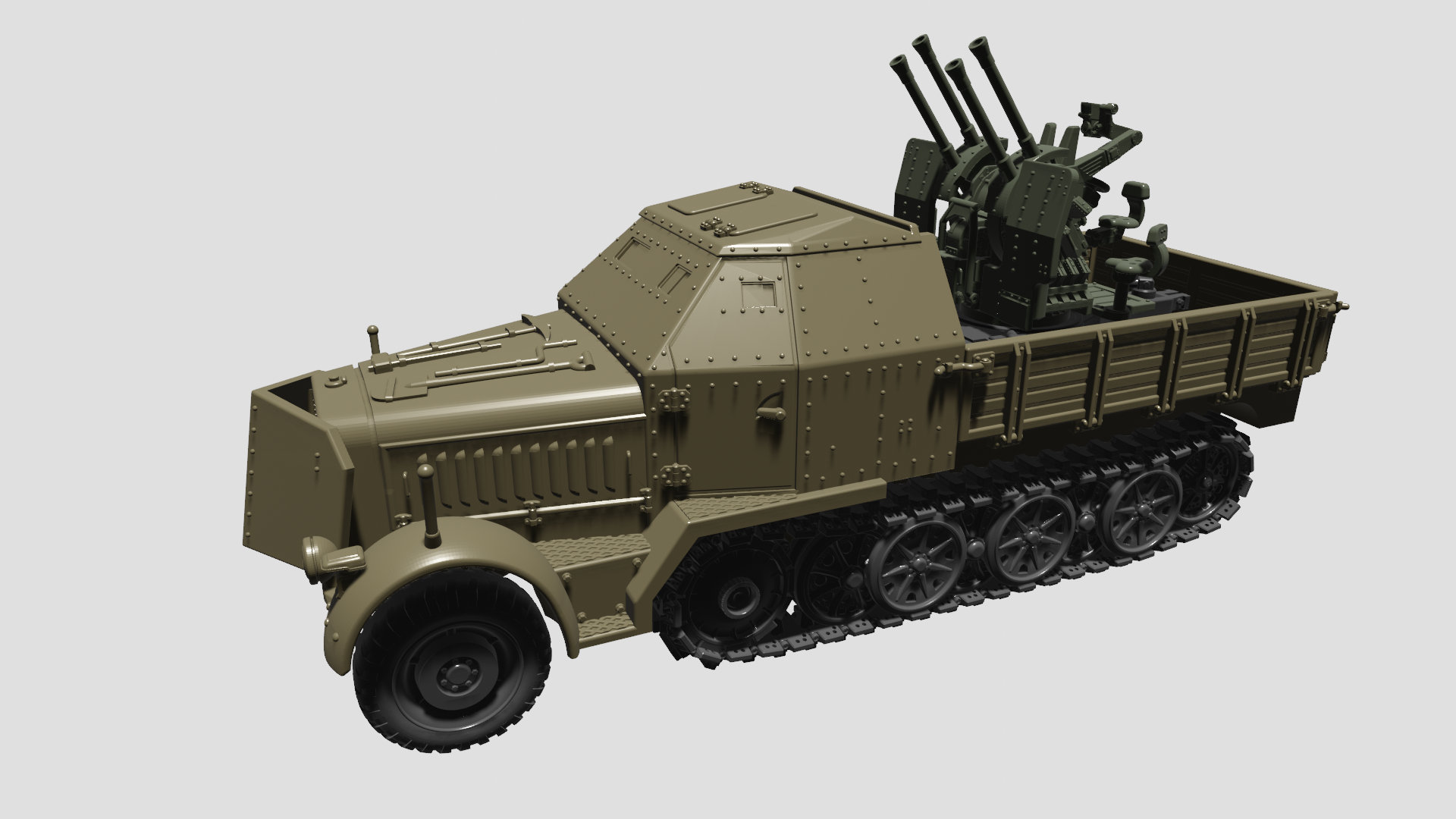 Sd.Kfz.7-1 w/ 20 mm Flak 38 - German Army - wargame3d- 28mm Scale