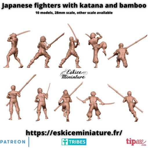 Japanese Fighters with Katanas and Bamboo - Japanese Army - 28mm - Eskice Miniature