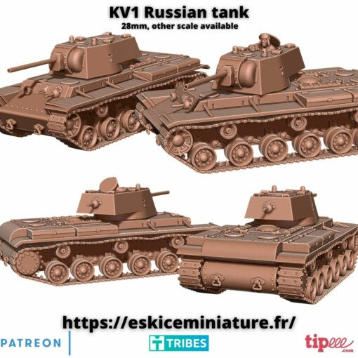 KV1 Russian Tank - Russian Army - 28mm - Eskice Miniature