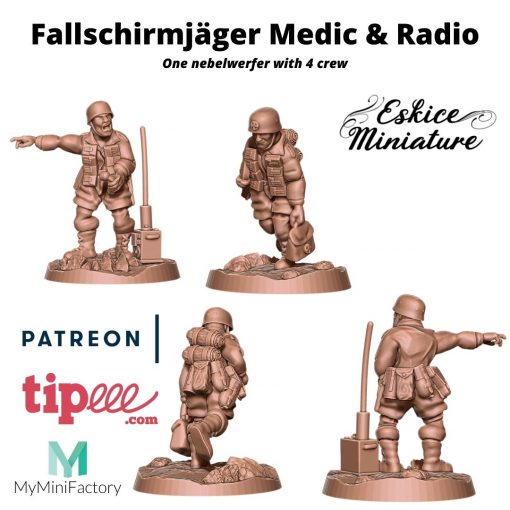 Fallschirmjäger Kubelwagen & Trailer, Medicine & Radio - German Army - 28mm - Eskice Miniature